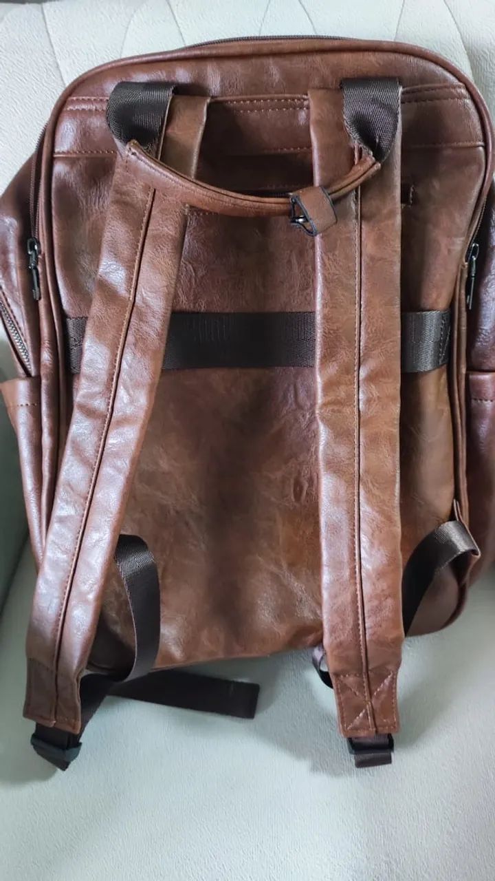 Mochila bolsa Marrom com divisórias  - Foto 4