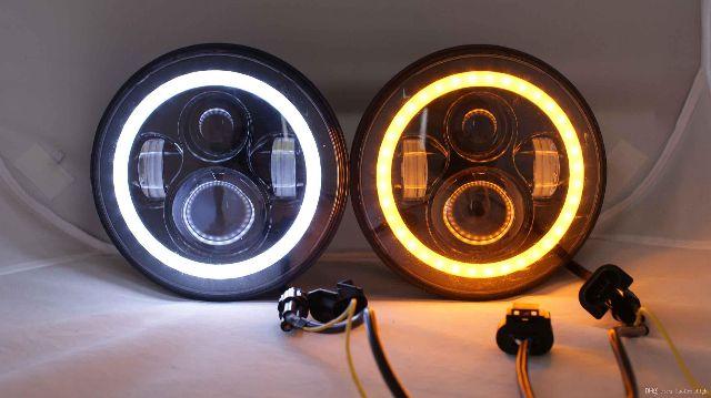 Farol Led 7 Polegada C/ Angel Branco E Pisca Laranja - 4x4 Harley Troller Jeep