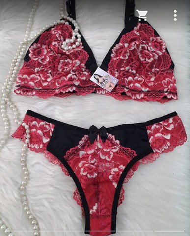 Conjunto Sutiã E Calcinha De Renda Bicolor - Foto 4