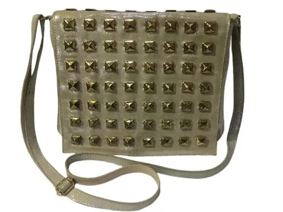 Bolsa De Couro Original Bege Dourado Da Antonella