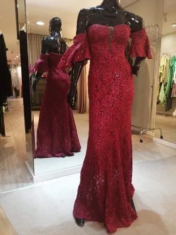 Vestido de festa longo Renda Vermelho - P