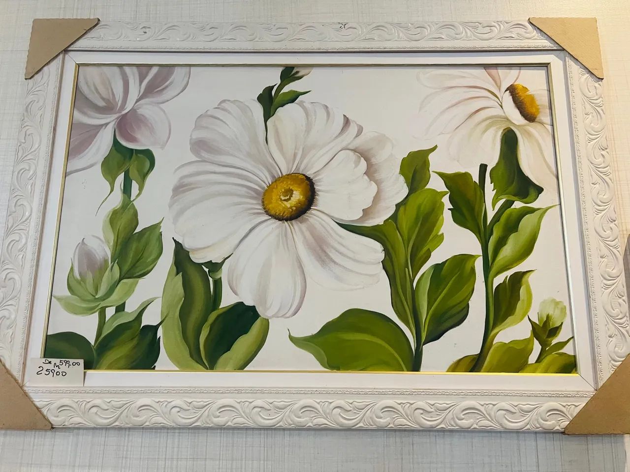Quadro pintado a mão com flores branca 70x90 por 299,00
