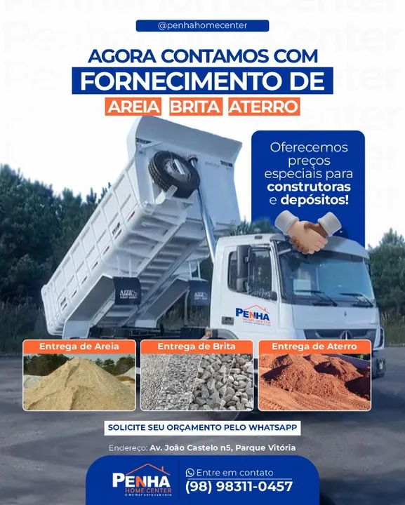 Venda de: Areia media e grossa, Brita 0 e 1, Aterro, Piçarra,Terra Preta