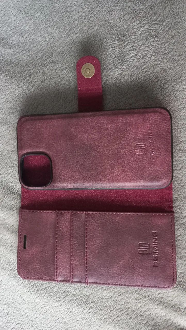 Capa Carteira Couro iPhone 14 Pro DG.MING Vermelha - Foto 2
