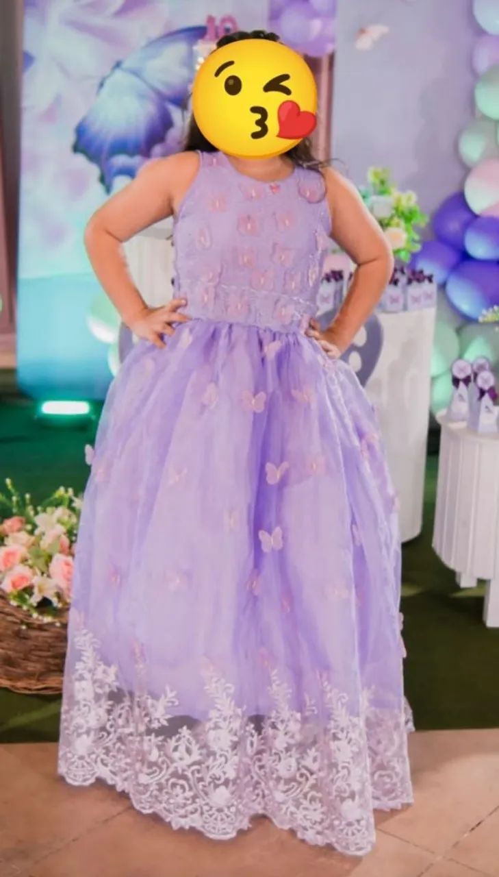 Vestido de festa infantil roxo com borboletas - Foto 2
