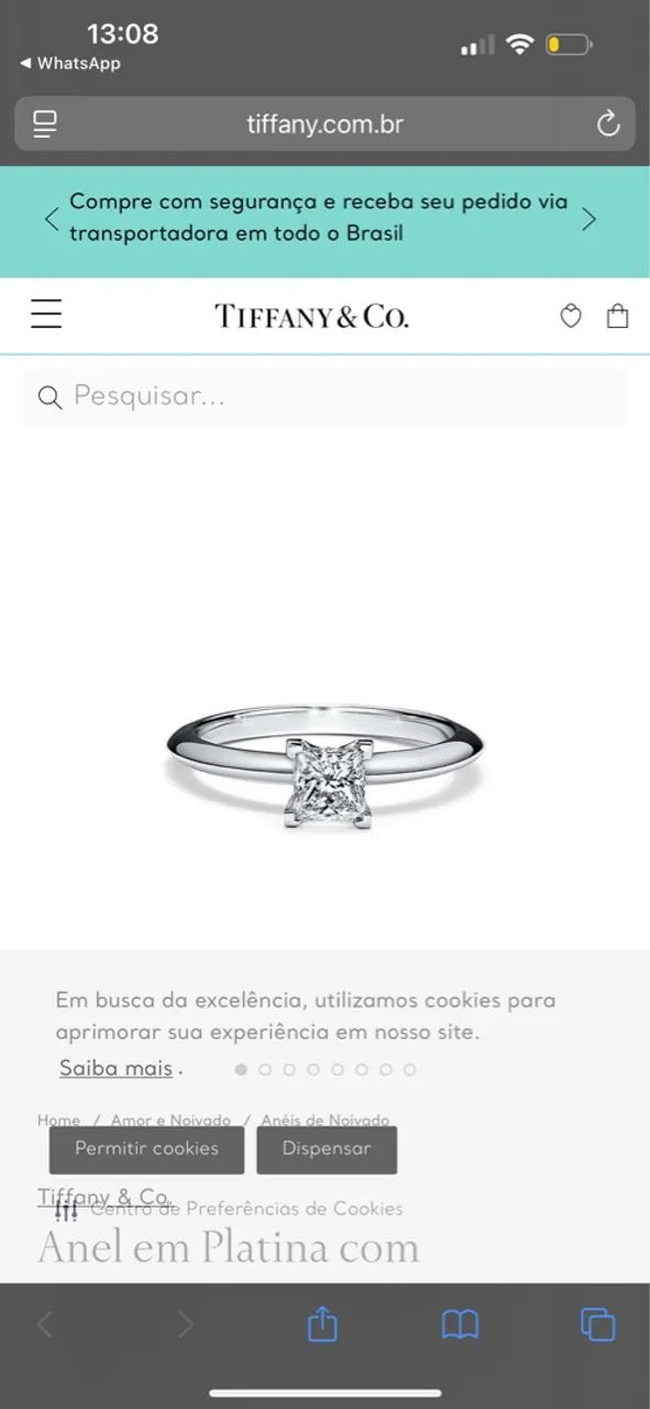 Anel de diamante corte princesa 0.35ct