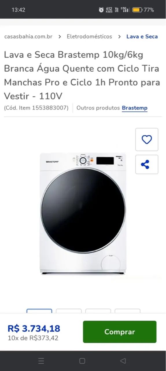 Lava e seca Brastemp 10kg com ciclo tira manchas 110v  - Foto 4