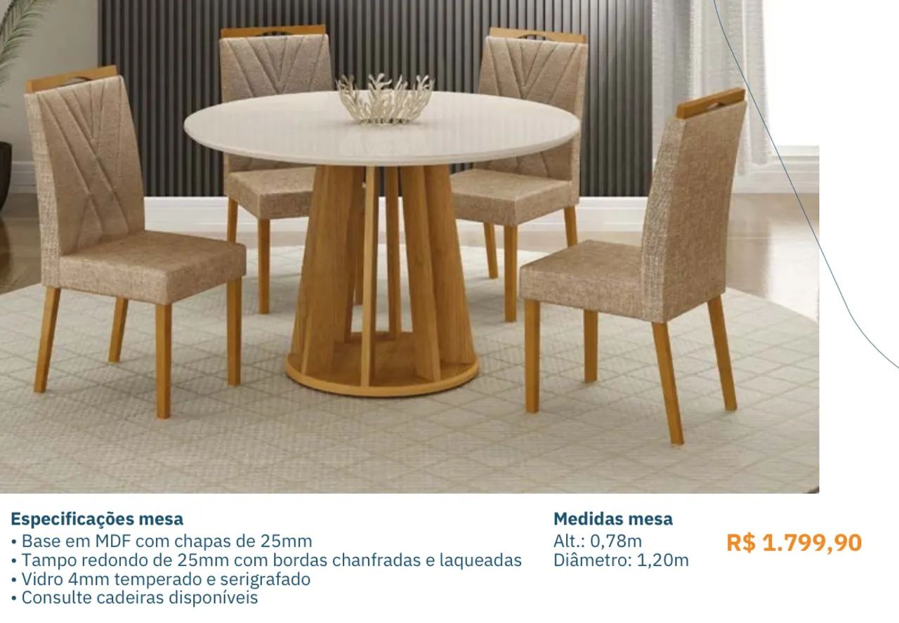 Mesa de jantar redonda 4 cadeiras a pronta entrega  - Foto 3