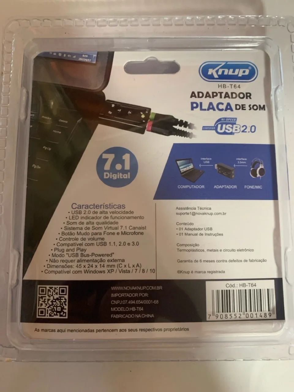 Adaptador Placa de Som USB 2.0 7.1 Knup - Foto 3