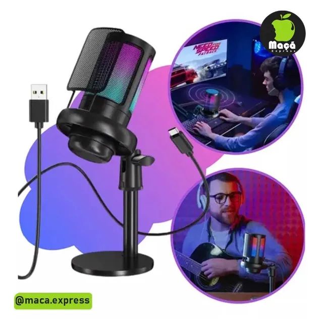 Microfone Gamer Profissional Com Led Rgb Condensador Kapbom KA-8759