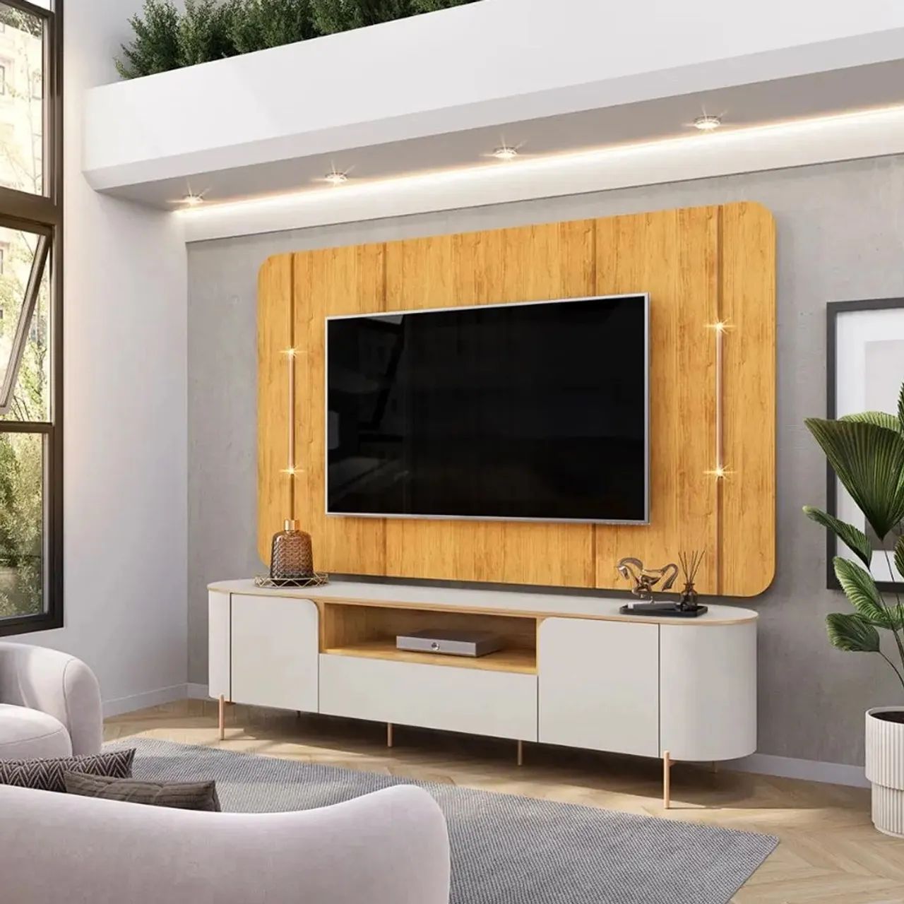 Rack com Painel Zara para Tv Até 65 Polegadas 2 Portas com Led p87