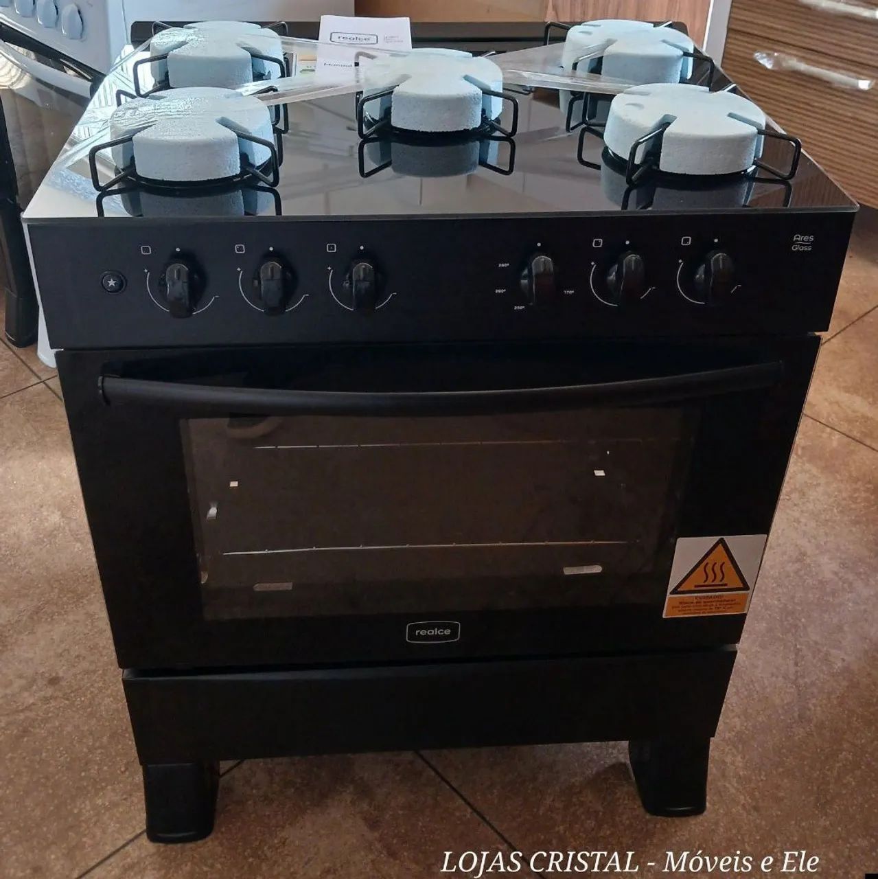 Fogão 5 Bocas Realce Preto com Mesa de Vidro - Novo  - Foto 5