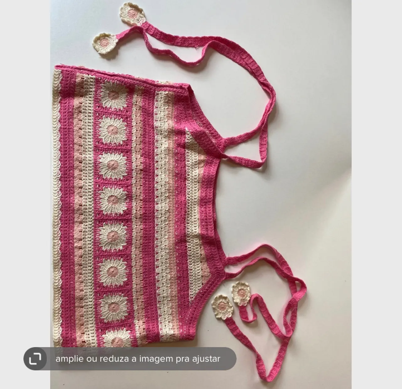 Top Crochê Floral Artesanal Rosa