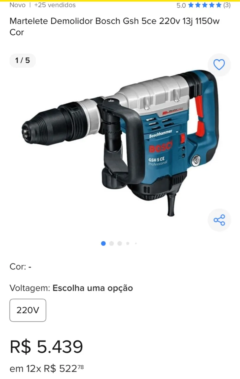 Martelete Demolidor Bosch Gsh 5ce 220v 13j 1150w