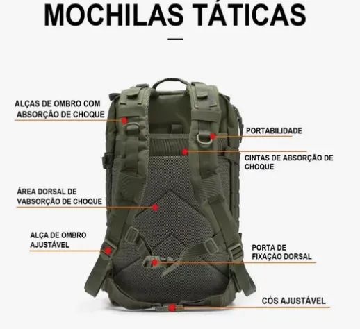 Mochila Militar Tática 30 Litros Impermeável Reforçada Premium Viagem Trabalho z1175 - Foto 5