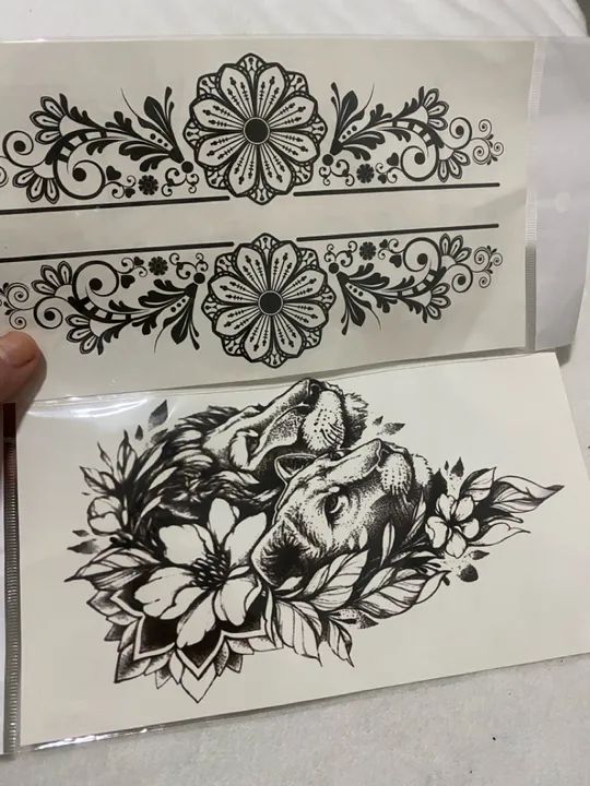 Tatuagens temporárias de leão e flores - Foto 2