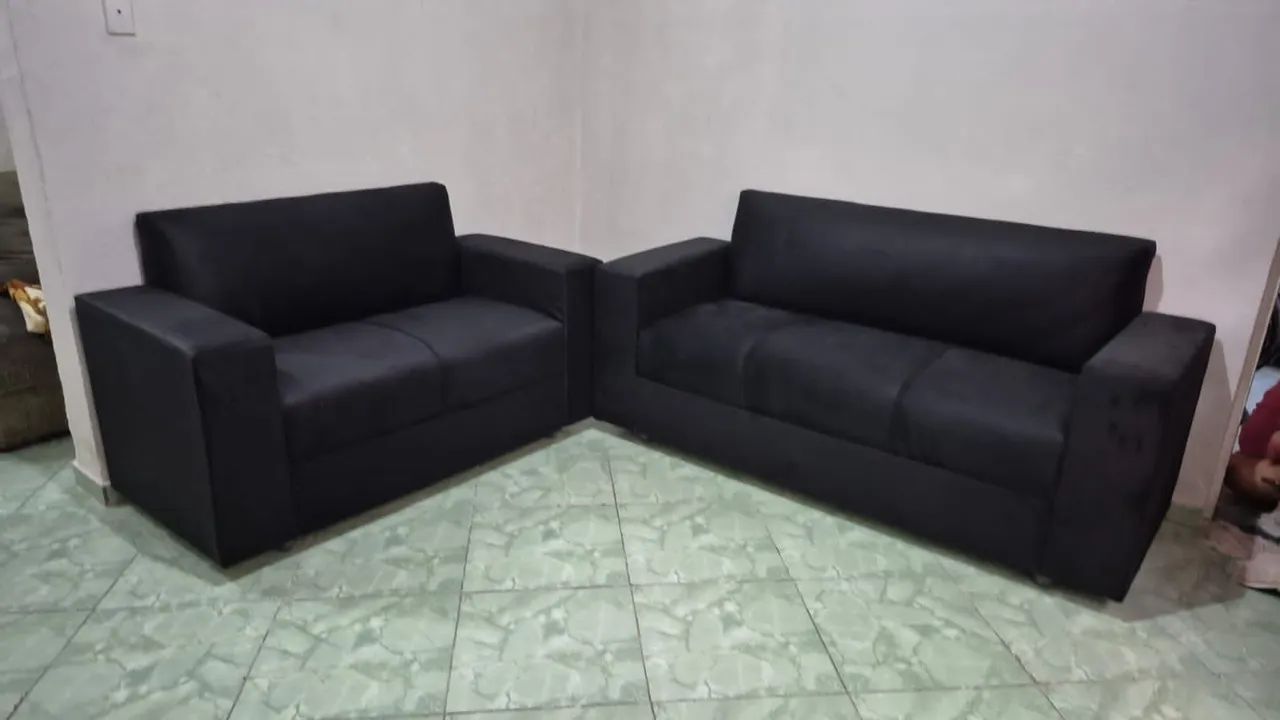 Conjunto de Sofás 2 e 3 Lugares Preto WhatsApp * 