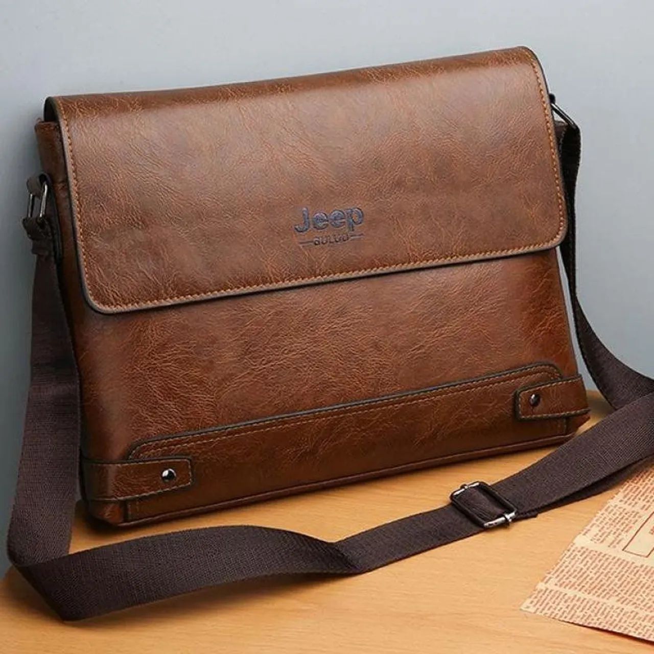 Pasta Bolsa carteiro Transversal Unissex Jeep importada/Original/100% Couro/Shoulder Bag - Foto 3