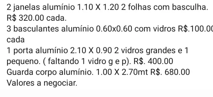 Janela, porta e guarda corpo de alumínio