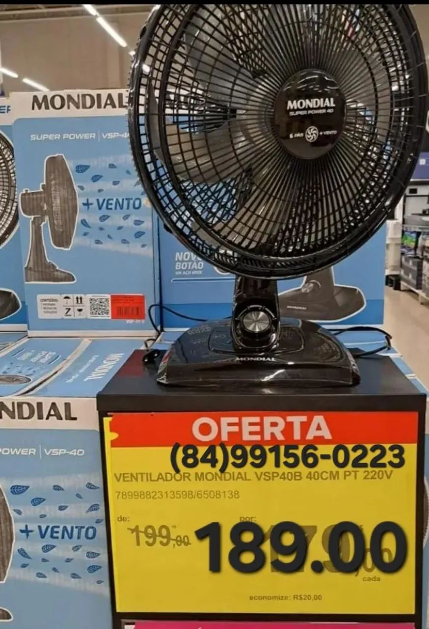 VENTILADOR GRANDE 40CM MONDIAL TURBO-R$189.00 AVISTA. 