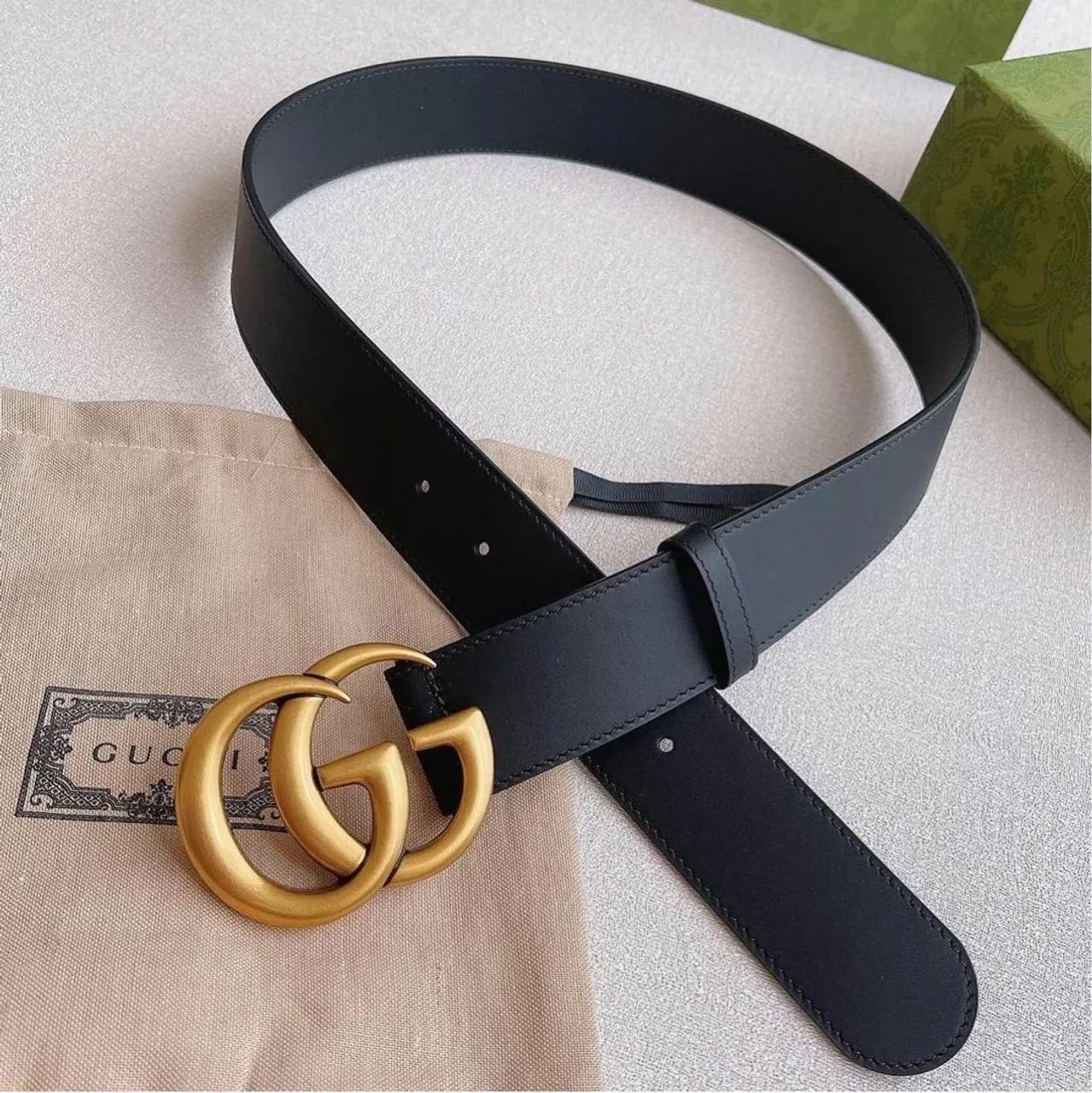 Cinto Gucci GG Marmont Couro Preto - Original