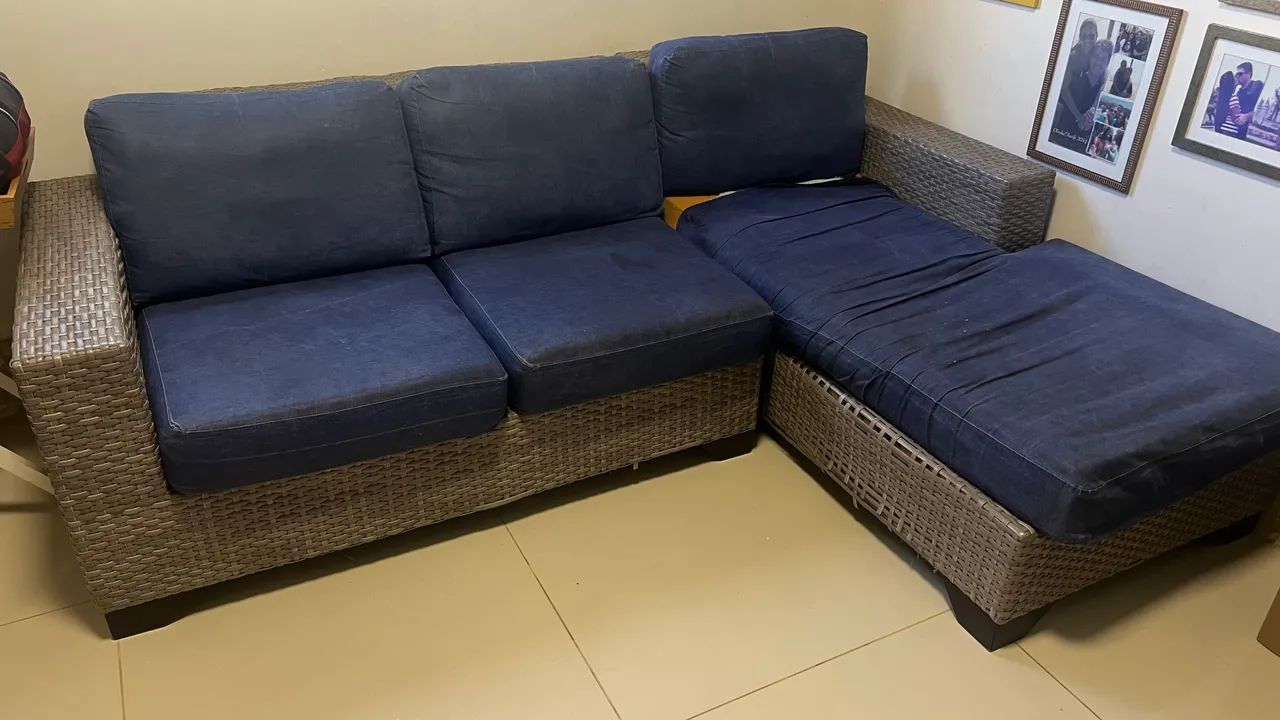 Rattan Sofa with Chaise Lounge, 3-Seater64850510662402123