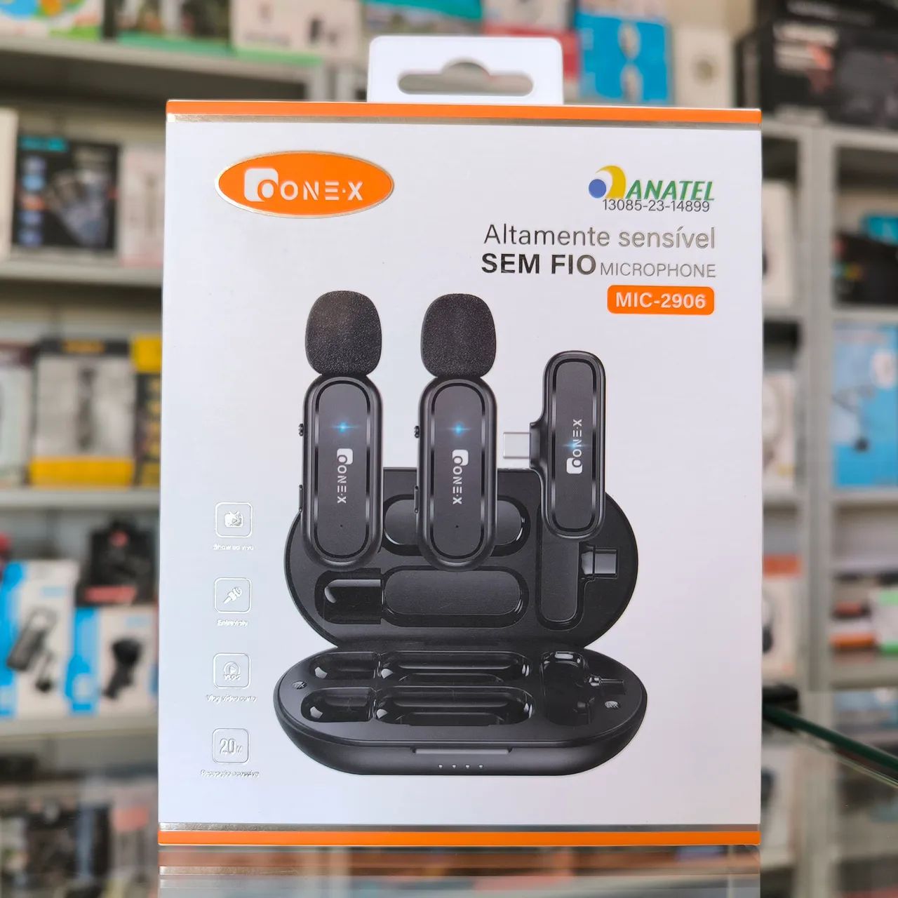 Microfone de lapela sem fio tipo c duplo com case recarregável 