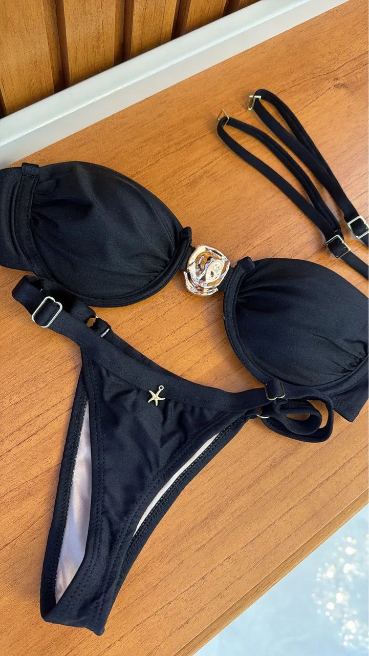 Biquíni meia taça fio com fivela dourada - Foto 3