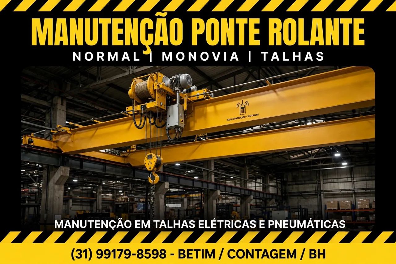 Manutenção em pontes rolantes e talhas elétricas, pneumática e manuais