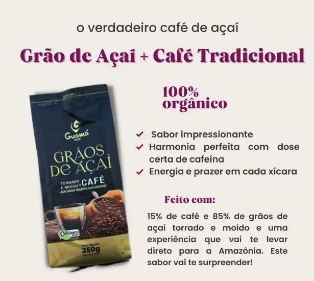 Grãos de Açaí Guamá 250g Torrado e Moído + Café Orgânico 100% Natural - Foto 4