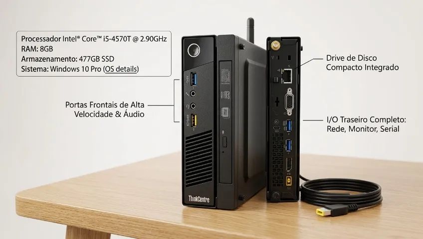  Mini PC Lenovo ThinkCentre Core i5 | 8GB RAM | SSD 256GB | Rápido e Compacto