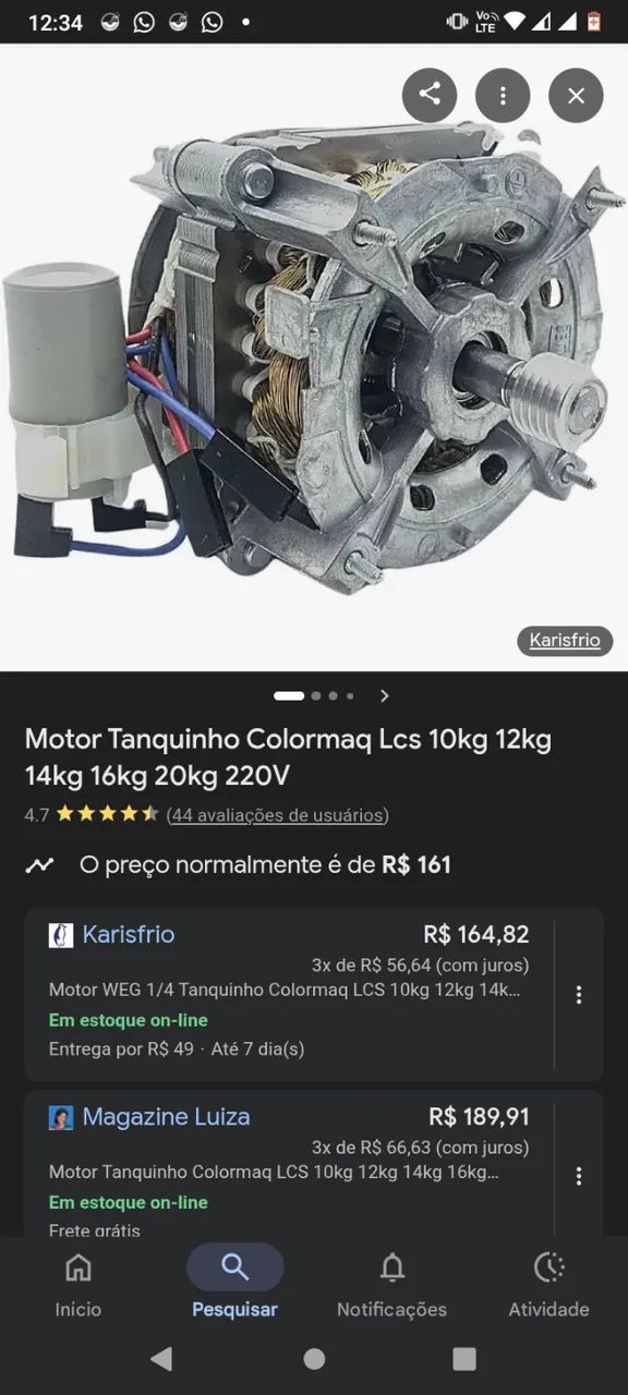 Motor de tanquinho de láva roupa 