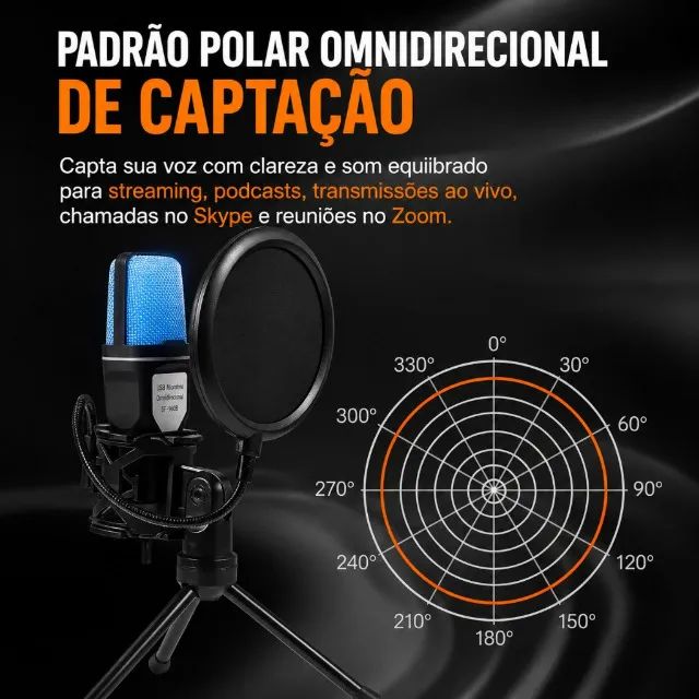 Microfone Studio profissional estilo PODCAST USB RGB Condensador Plug & Play - Foto 4