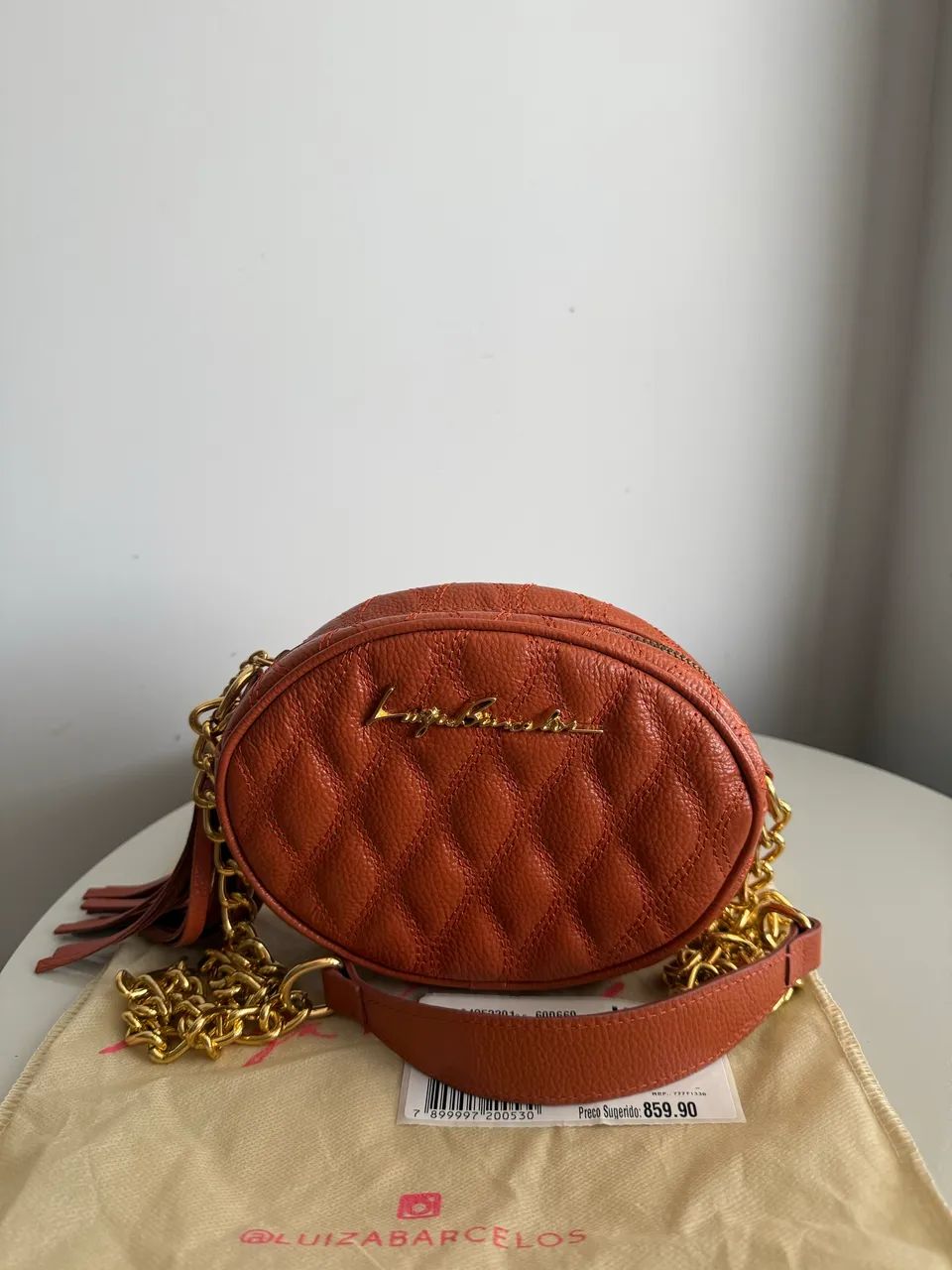 Bolsa Redonda Média Luiza Barcelos Couro Matelassê Caramelo - Nova,preço fixo. - Foto 2