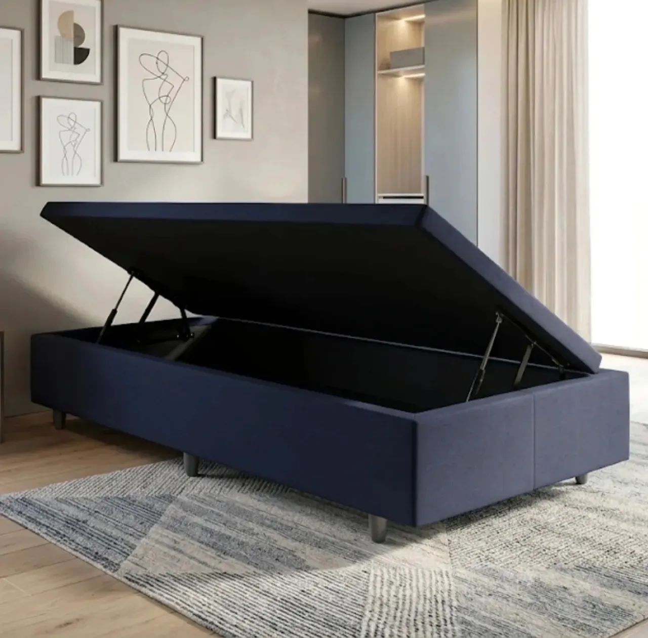 Box Baú Solteiro Suede 88x188x41