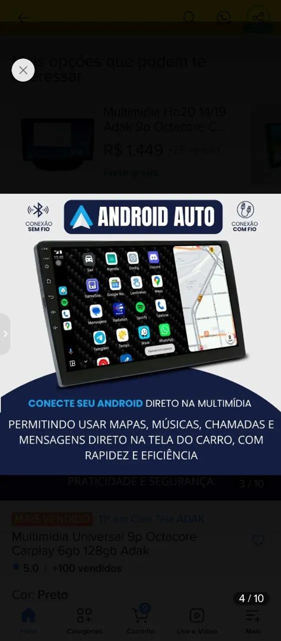 Vende-se multimídia ADAK 9 polegadas com câmera de ré  - Foto 2