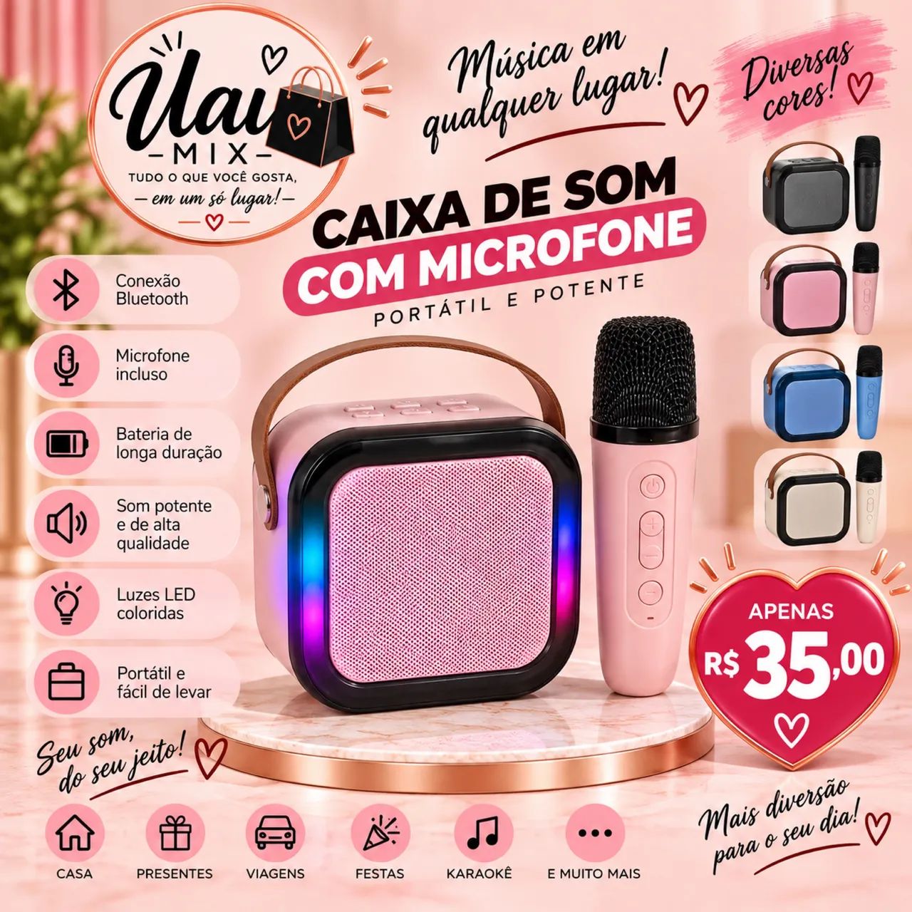 Caixa de som com microfone 