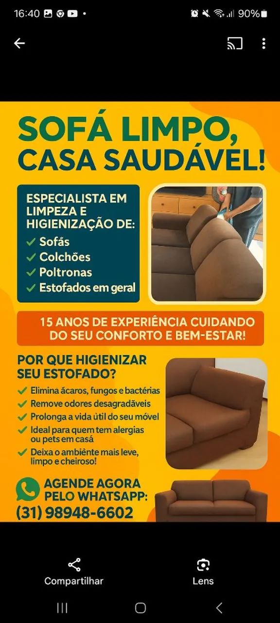 HIGIENIZAÇÃO DE SOFÁS R COLCHÕES 