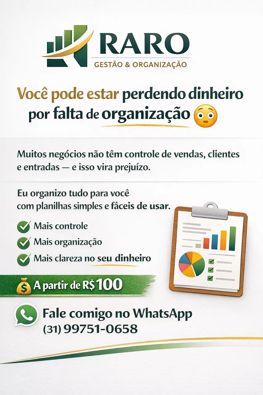 ORGANIZO SEU NEGÓCIO COM PLANILHAS SIMPLES E EFICIENTES