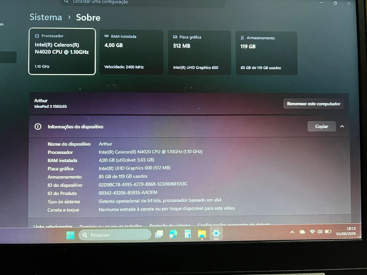 Notebook Lenovo Ideapad 3 15IGL05 - Foto 4