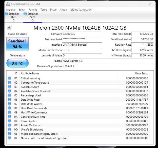 SSD 1 Tera Micron 2300 Nvme 1024Gb - Armazenamento - Cachoeirinha