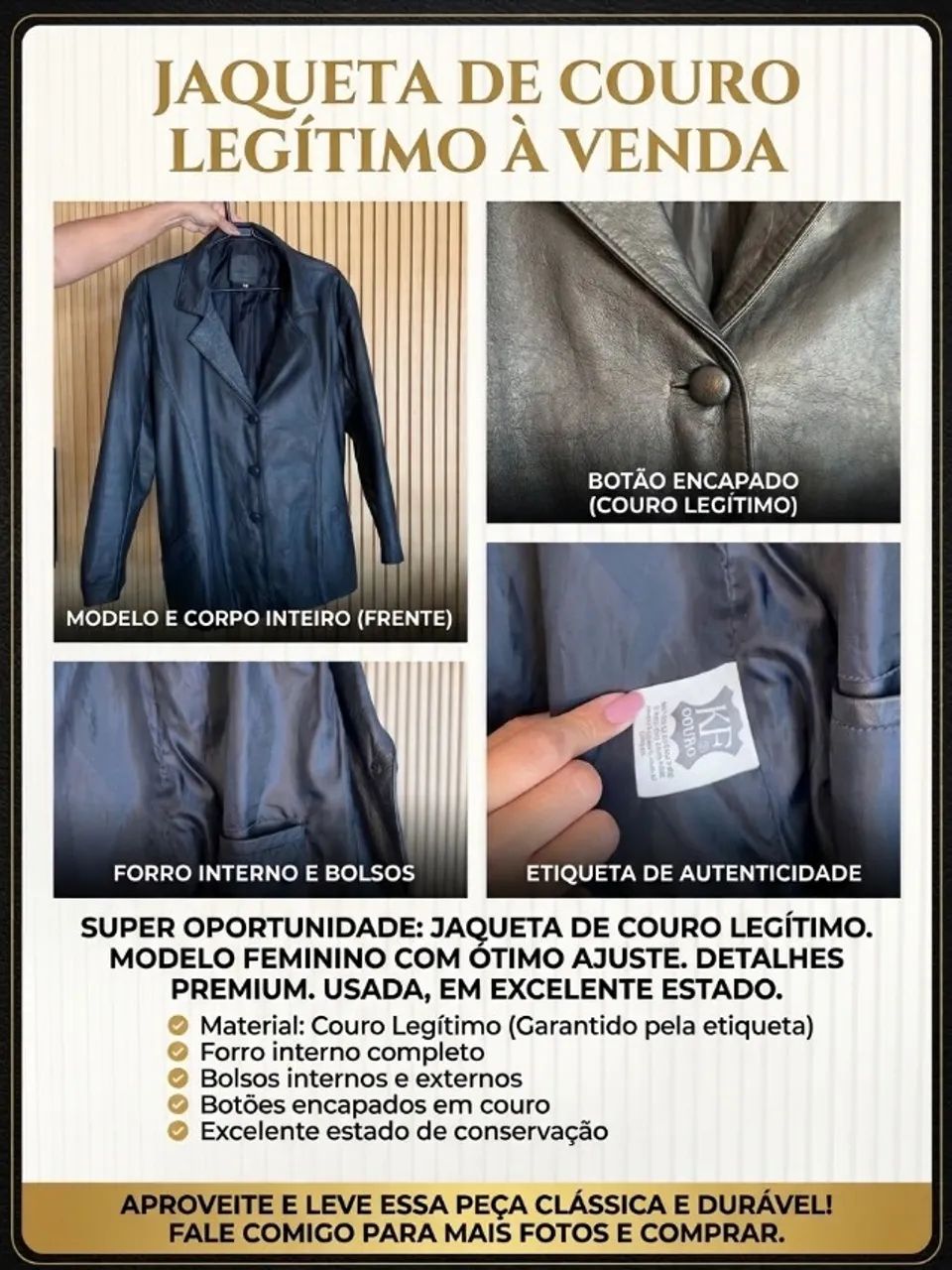 Jaqueta Clássica de Couro Legítimo
