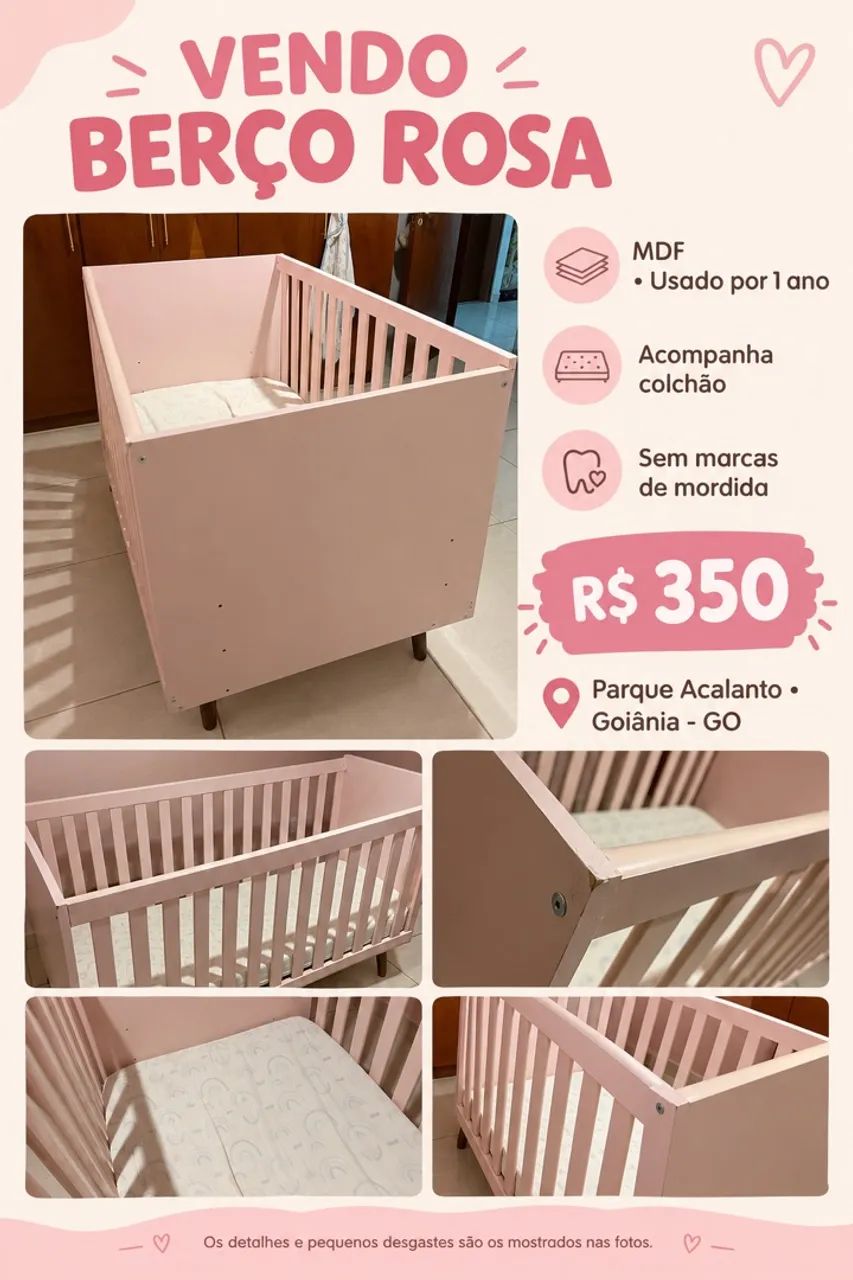 VENDO BERÇO ROSA 