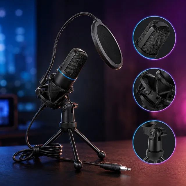 Microfone Studio profissional estilo PODCAST USB RGB Condensador Plug & Play - Foto 2