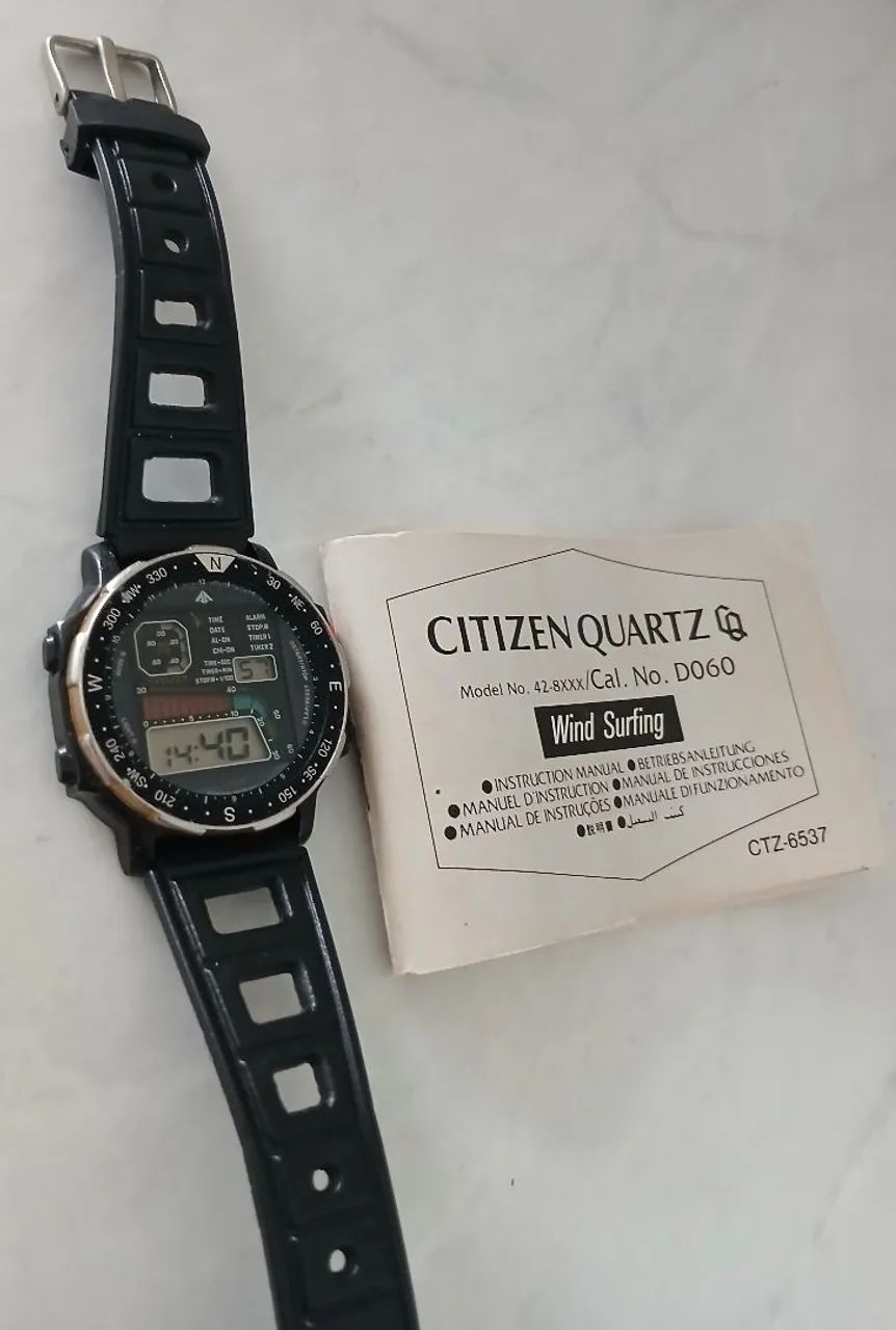 Relíquia Relógio antigo de coleção, CITIZEN WINDSURFING D060 JAPAN