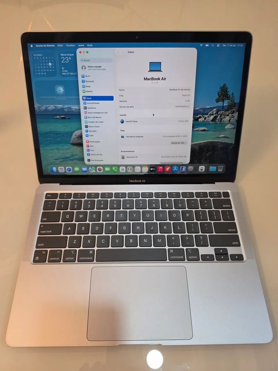 Apple Macbook Air M1 2020 cinza, Bat 100%, 8gb/128gb funcionando