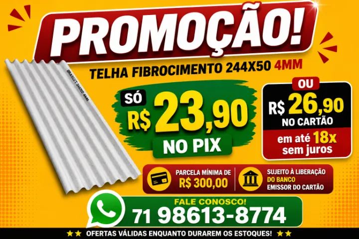 TELHA 244x50 4MM R$ 23,90 DINHEIRO OU PIX