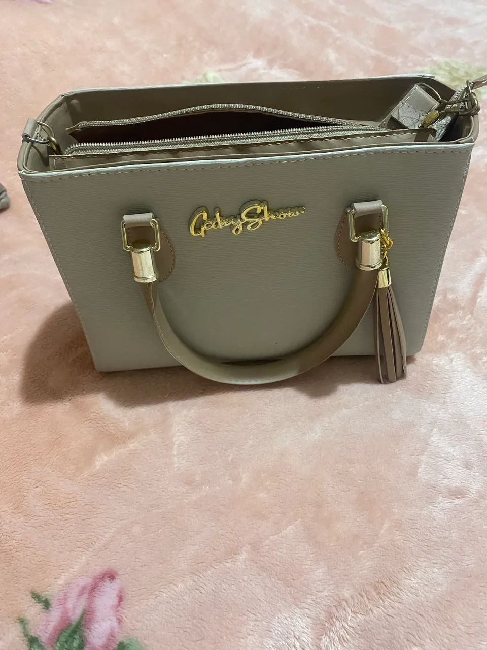 Bolsa feminina bege com rosé  - Foto 2