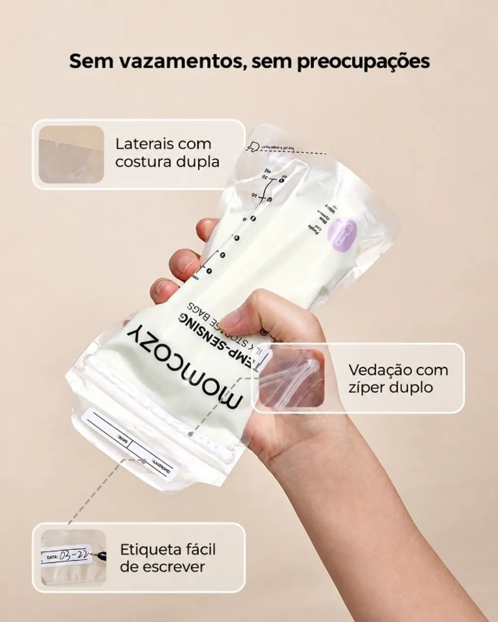Sacos Momcozy Temp-Sensing 50un 180ml Leite Materno - Foto 3