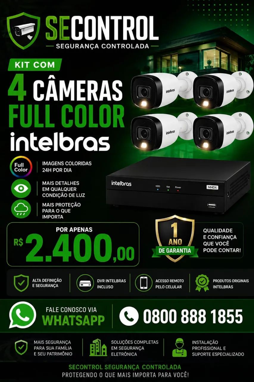 KIT COM 4 CÂMERAS INTELBRAS, INSTALADO